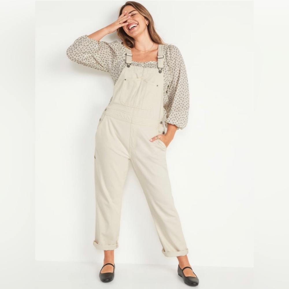 NWT! Old Navy Cream Slouchy Straight Ecru-Wash Workwear Jean Overalls